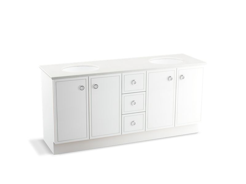 KOHLER K-99512-TKSD-1WA Jacquard 72" bathroom vanity cabinet with toe kick, 4 doors and 3 drawers, split top drawer