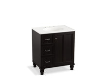 Load image into Gallery viewer, KOHLER K-99517-LGL-1WU Damask 30&amp;quot; bathroom vanity cabinet with furniture legs, 1 door and 3 drawers on left
