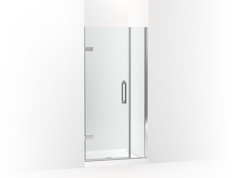 KOHLER 27589-10L-SHP Components 33-5/8"–34-3/8" W X 71-1/2" H Frameless Pivot Shower Door With 3/8" Crystal Clear Glass And Back-To-Back Vertical Door Pulls in Bright Polished Silver
