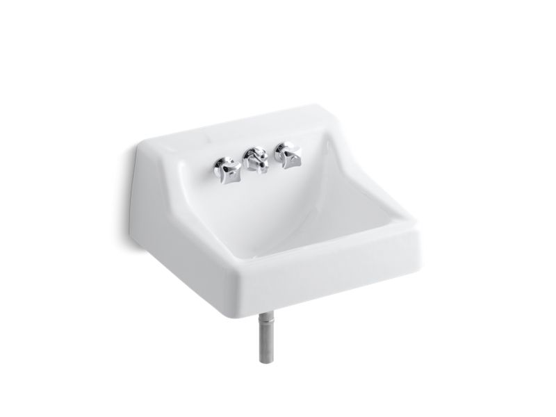 KOHLER K-2703-0 Hampton Wall-mounted commercial bathroom sink with factory-installed faucet, 22" x 19"