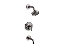 Load image into Gallery viewer, KOHLER K-T14421-4 Purist Rite-Temp pressure-balancing bath and shower trim set with push-button diverter, 7-3/4&amp;quot; spout and lever handle, valve not included
