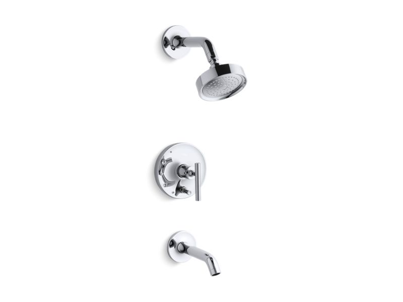 KOHLER T14420-4E-CP Purist Rite-Temp Bath And Shower Trim With Lever Handle And 2.0 Gpm Showerhead in Polished Chrome