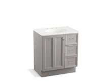 Load image into Gallery viewer, KOHLER K-99517-TKR-1WT Damask 30&amp;quot; bathroom vanity cabinet with toe kick, 1 door and 3 drawers on right
