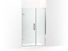 Load image into Gallery viewer, KOHLER 27605-10L-SHP Components 45-1/4&amp;quot;–46&amp;quot; W X 71-1/2&amp;quot; H Frameless Pivot Shower Door With 3/8&amp;quot; Crystal Clear Glass And Back-To-Back Vertical Door Pulls in Bright Polished Silver
