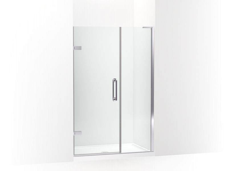 KOHLER 27605-10L-SHP Components 45-1/4"–46" W X 71-1/2" H Frameless Pivot Shower Door With 3/8" Crystal Clear Glass And Back-To-Back Vertical Door Pulls in Bright Polished Silver