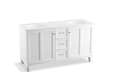 Load image into Gallery viewer, KOHLER K-99524-LGSD-1WA Damask 60&amp;quot; bathroom vanity cabinet with furniture legs, 2 doors and 3 drawers, split top drawer
