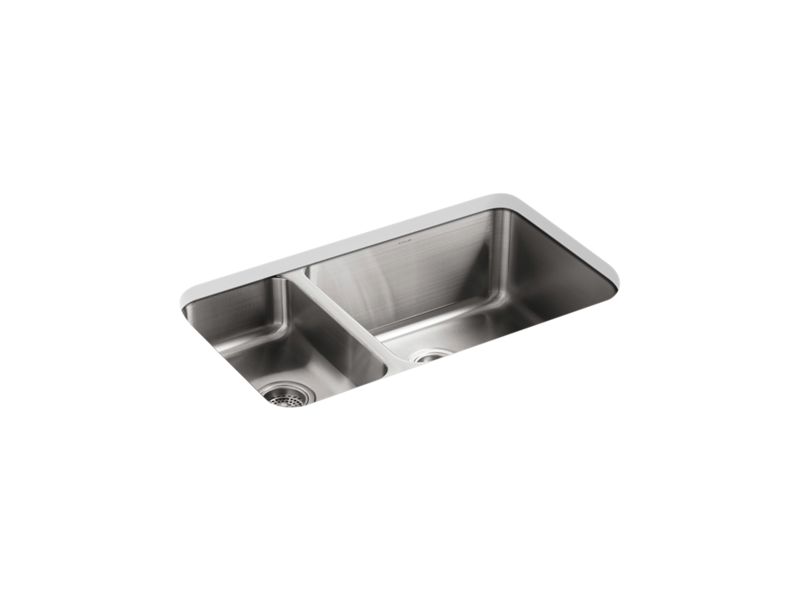 KOHLER K-3174-L Undertone 31-1/2" x 18" x 9-3/4" undermount high/low double-bowl kitchen sink