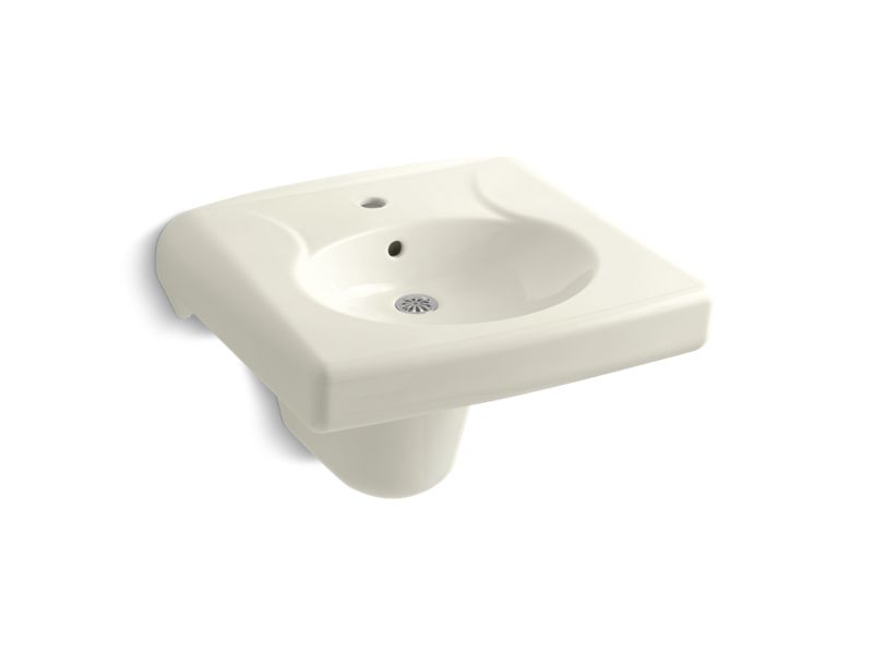 KOHLER 1999-1-96 Brenham Wall-Mounted Or Concealed Carrier Arm Mounted Commercial Bathroom Sink And Shroud With Single Faucet Hole in Biscuit