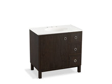 Load image into Gallery viewer, KOHLER K-99507-LGR-1WC Jacquard 36&amp;quot; bathroom vanity cabinet with furniture legs, 1 door and 3 drawers on right
