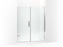 Load image into Gallery viewer, KOHLER 27616-10L-SHP Composed 57-1/4&amp;quot;–58&amp;quot; W X 71-1/2&amp;quot; H Frameless Pivot Shower Door With 3/8&amp;quot; Crystal Clear Glass And Back-To-Back Vertical Door Pulls in Bright Polished Silver
