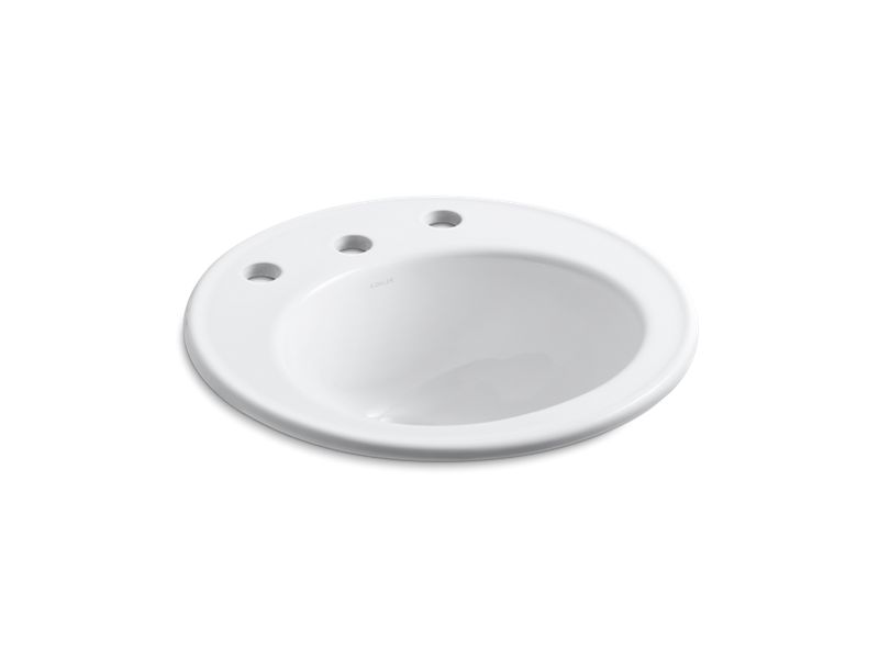 KOHLER K-2202-8 Brookline 19" diameter drop-in bathroom sink with 8" widespread faucet holes