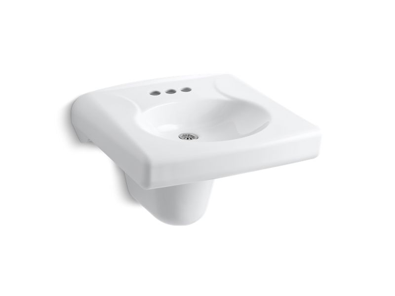 KOHLER 1999-4N-0 Brenham Wall-Mounted Or Concealed Carrier Arm Mounted Commercial Bathroom Sink With 4" Centerset Faucet Holes And Shroud in White