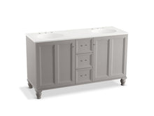 Load image into Gallery viewer, KOHLER K-99524-LGSD-1WT Damask 60&amp;quot; bathroom vanity cabinet with furniture legs, 2 doors and 3 drawers, split top drawer
