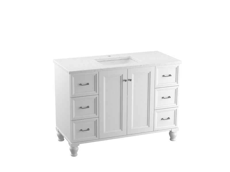 KOHLER K-CM99522-BD1 Damask 48" bathroom vanity cabinet with sink and quartz top