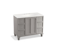 Load image into Gallery viewer, KOHLER K-99563-LG-1WT Damask 42&amp;quot; bathroom vanity cabinet with furniture legs, 1 door and 6 drawers
