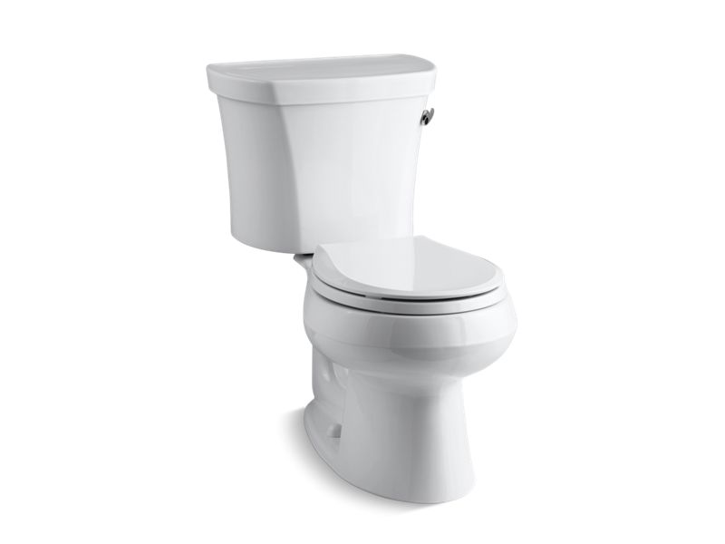 KOHLER 3947-TR-0 Wellworth Two-Piece Round-Front 1.28 Gpf Toilet With Right-Hand Trip Lever, Tank Cover Locks And 14" Rough-In in White