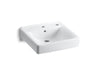 KOHLER Soho 20" x 18" wall-mount/concealed arm carrier bathroom sink right-hand soap dispenser hole