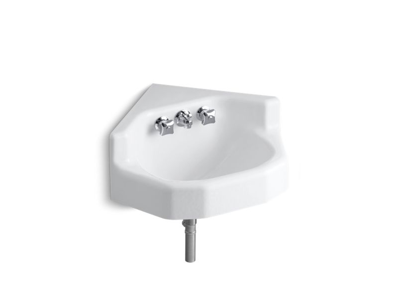 KOHLER K-2766-0 Marston 16" x 16" corner wall-mount/shelf back bathroom sink with factory-installed Triton faucet