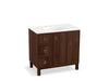 KOHLER K-99507-LGL-1WE Jacquard 36" bathroom vanity cabinet with furniture legs, 1 door and 3 drawers on left