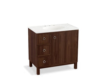 Load image into Gallery viewer, KOHLER K-99507-LGL-1WE Jacquard 36&amp;quot; bathroom vanity cabinet with furniture legs, 1 door and 3 drawers on left
