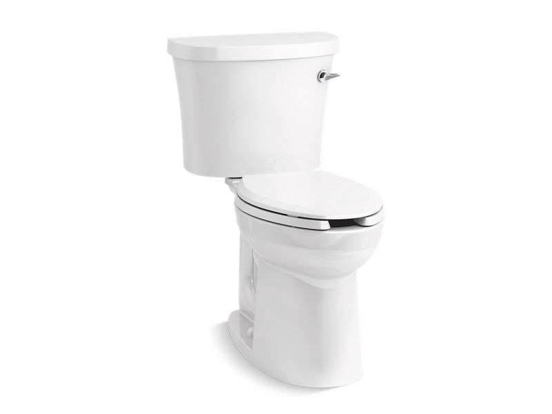 KOHLER 25077-SSRA-0 Kingston Comfort Height Two-Piece Elongated 1.28 Gpf Chair Height Toilet With Right-Hand Trip Lever And Antimicrobial Finish in White