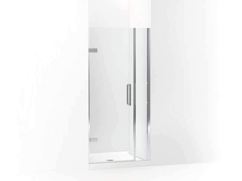 KOHLER 27588-10L-SHP Composed 33-5/8"–34-3/8" W X 71-1/2" H Frameless Pivot Shower Door With 3/8" Crystal Clear Glass And Back-To-Back Vertical Door Pulls in Bright Polished Silver