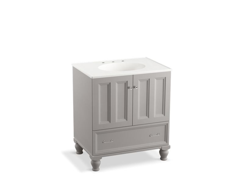 KOHLER K-99516-LG-1WT Damask 30" bathroom vanity cabinet with furniture legs, 2 doors and 1 drawer