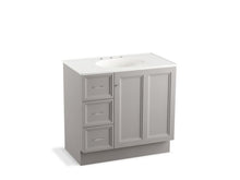 Load image into Gallery viewer, KOHLER K-99520-TKL-1WT Damask 36&amp;quot; bathroom vanity cabinet with toe kick, 1 door and 3 drawers on left
