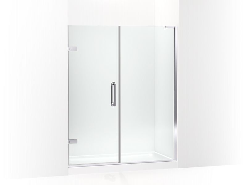 KOHLER 27619-10L-SHP Components 58"–58-3/4" W X 71-1/2" H Frameless Pivot Shower Door With 3/8" Crystal Clear Glass And Back-To-Back Vertical Door Pulls in Bright Polished Silver