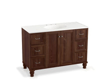 Load image into Gallery viewer, KOHLER K-99522-LGSD-1WE Damask 48&amp;quot; bathroom vanity cabinet with furniture legs, 2 doors and 6 drawers, split top drawers

