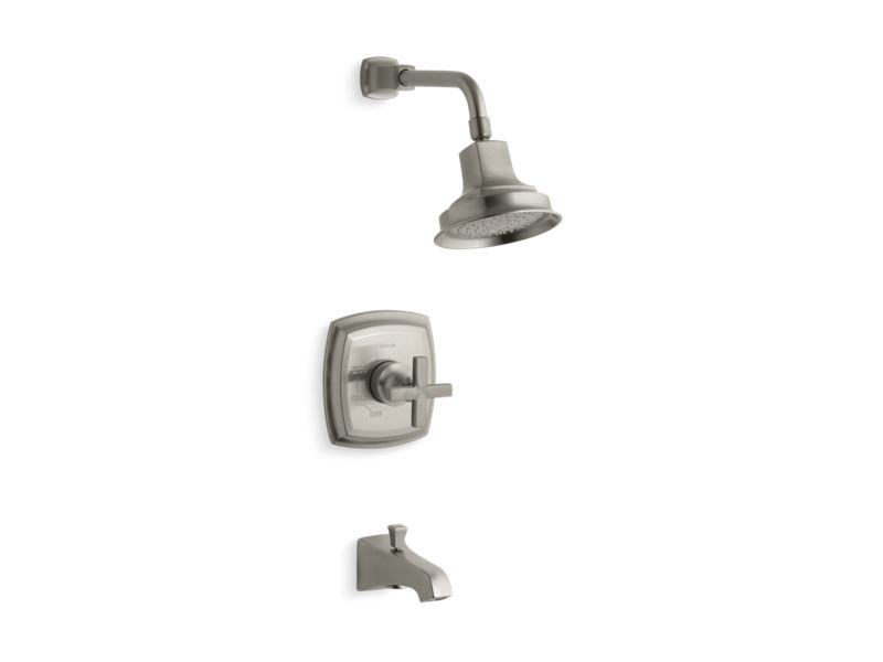 KOHLER Margaux Rite-Temp Bath And Shower Trim Set With Cross Handle And Npt Spout, Valve Not Included in Vibrant Brushed Nickel