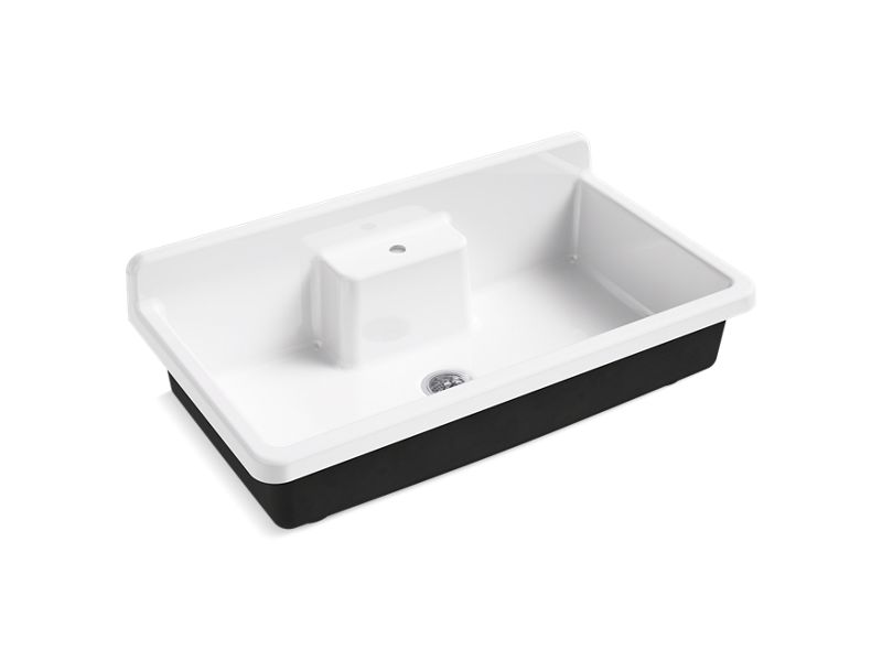KOHLER K-21103-1HP5 Farmstead 45" x 25" x 9" top-mount/wall-mount workstation kitchen sink with single faucet hole, black underside