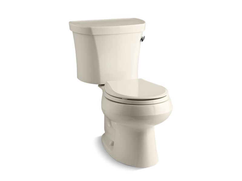 KOHLER 3947-TR-47 Wellworth Two-Piece Round-Front 1.28 Gpf Toilet With Right-Hand Trip Lever, Tank Cover Locks And 14" Rough-In in Almond