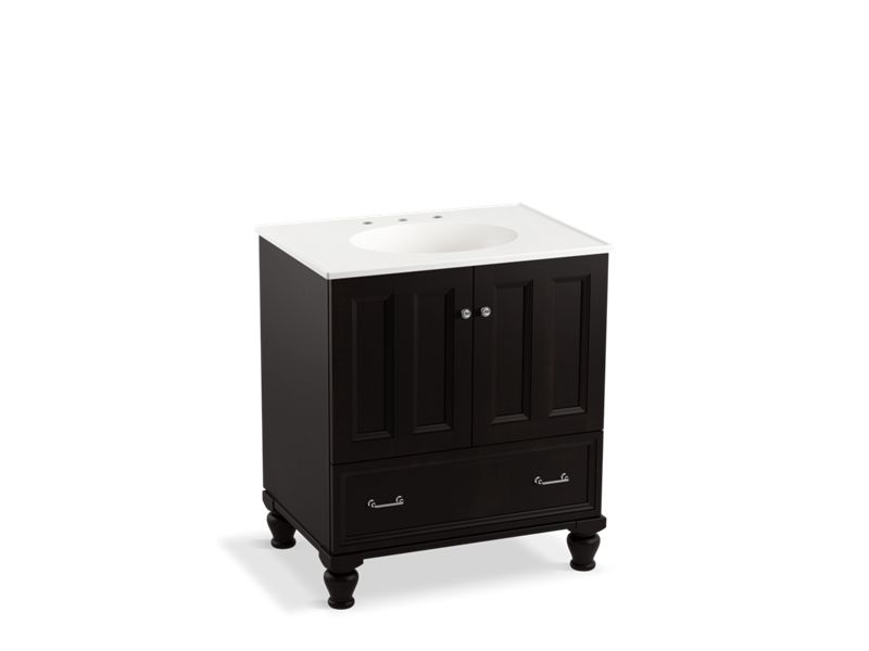 KOHLER K-99516-LG-1WU Damask 30" bathroom vanity cabinet with furniture legs, 2 doors and 1 drawer