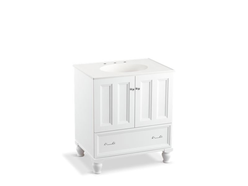 KOHLER K-99516-LG-1WA Damask 30" bathroom vanity cabinet with furniture legs, 2 doors and 1 drawer