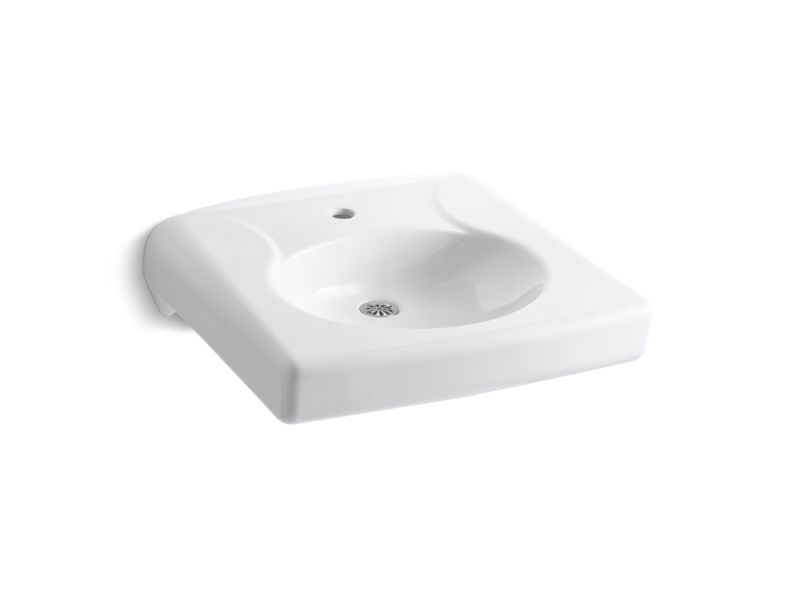 KOHLER K-1997-1N Brenham Wall-mount or concealed carrier arm mount commercial bathroom sink with single faucet hole and no overflow