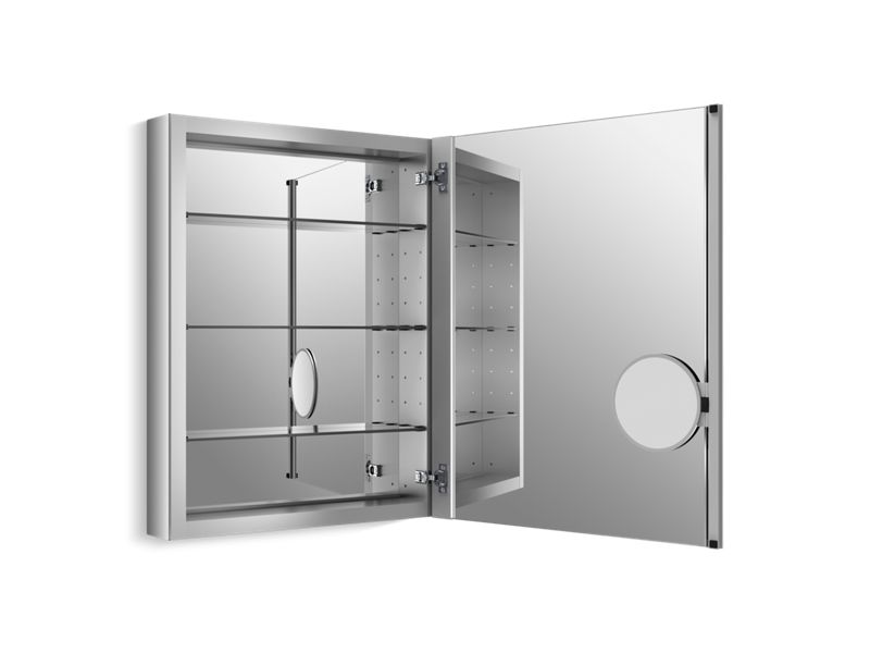 KOHLER K-99007 Verdera 24" W x 30" H aluminum medicine cabinet with adjustable magnifying mirror and slow-close door