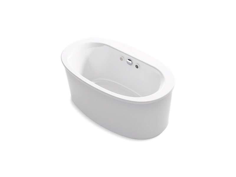 KOHLER K-24008-GHW Sunstruck 60-1/2" x 34-1/2" freestanding Heated BubbleMassage air bath with Bask heated surface and straight shroud