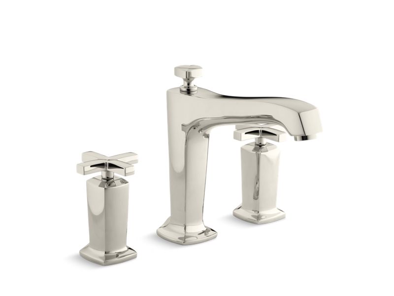 KOHLER Margaux Deck-Mount Bath Faucet Trim For High-Flow Valve With Diverter Spout And Cross Handles, Valve Not Included in Vibrant Polished Nickel