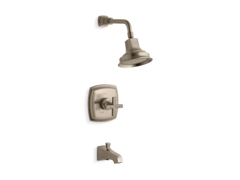 KOHLER Margaux Rite-Temp Bath And Shower Trim Set With Cross Handle And Npt Spout, Valve Not Included in Vibrant Brushed Bronze
