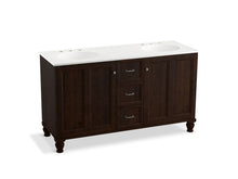 Load image into Gallery viewer, KOHLER K-99524-LGSD-1WB Damask 60&amp;quot; bathroom vanity cabinet with furniture legs, 2 doors and 3 drawers, split top drawer
