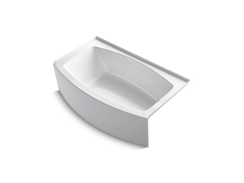 KOHLER K-1118-RAW Expanse 60" x 30-36" curved alcove bath with integral apron, Bask heated surface and right-hand drain