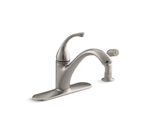 Load image into Gallery viewer, KOHLER 10412-VS Forté 4-Hole Kitchen Sink Faucet With 9-1/16&amp;quot; Spout, Matching Finish Sidespray in Vibrant Stainless
