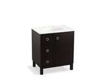 Load image into Gallery viewer, KOHLER K-99504-LGL-1WU Jacquard 30&amp;quot; bathroom vanity cabinet with furniture legs, 1 door and 3 drawers on left

