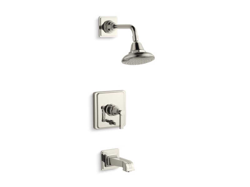 KOHLER T13133-4B-SN Pinstripe Rite-Temp(R) Pressure-Balancing Bath And Shower Faucet Trim With Lever Handle, Valve Not Included in Vibrant Polished Nickel