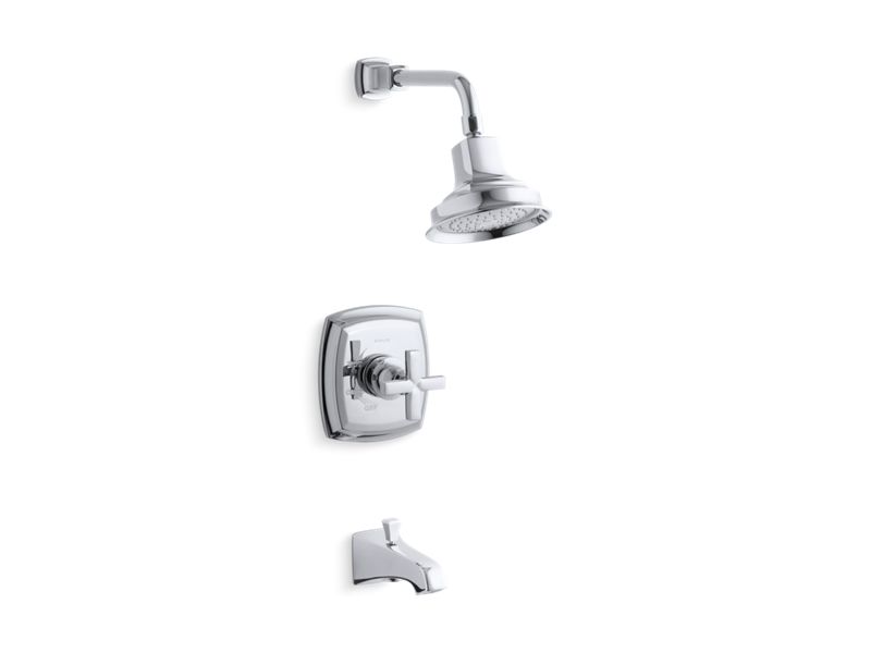 KOHLER Margaux Rite-Temp Bath And Shower Trim Set With Cross Handle And Npt Spout, Valve Not Included in Polished Chrome