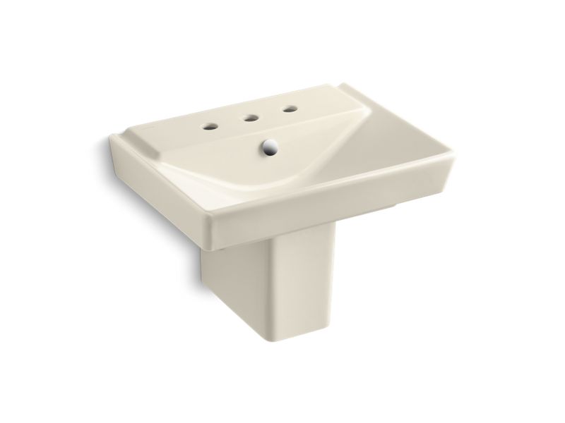KOHLER 5150-8-47 Rêve 23" Semi-Pedestal Bathroom Sink With 8" Widespread Faucet Holes And Shroud in Almond