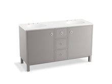 Load image into Gallery viewer, KOHLER K-99511-LGSD-1WT Jacquard 60&amp;quot; bathroom vanity cabinet with furniture legs, 2 doors and 3 drawers, split top drawer
