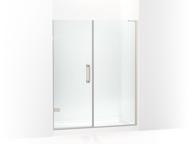 KOHLER 27619-10L-BNK Components 58"–58-3/4" W X 71-1/2" H Frameless Pivot Shower Door With 3/8" Crystal Clear Glass And Back-To-Back Vertical Door Pulls in Anodized Brushed Nickel