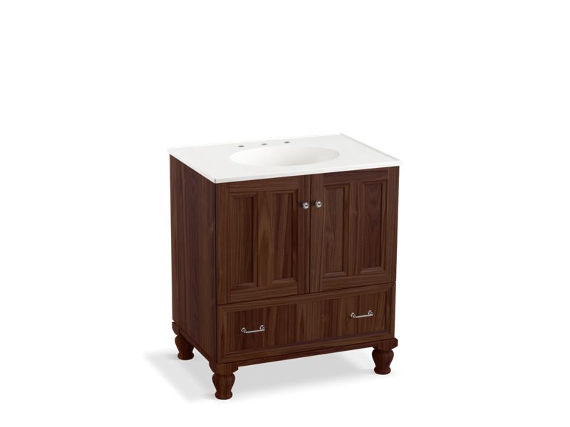 KOHLER K-99516-LG-1WE Damask 30" bathroom vanity cabinet with furniture legs, 2 doors and 1 drawer